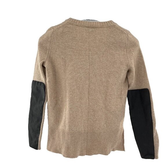 J Crew Beige Wool/Cashmere Blend V-Neck Sweater Genuine Leather Patches Sz Small - Picture 4 of 9